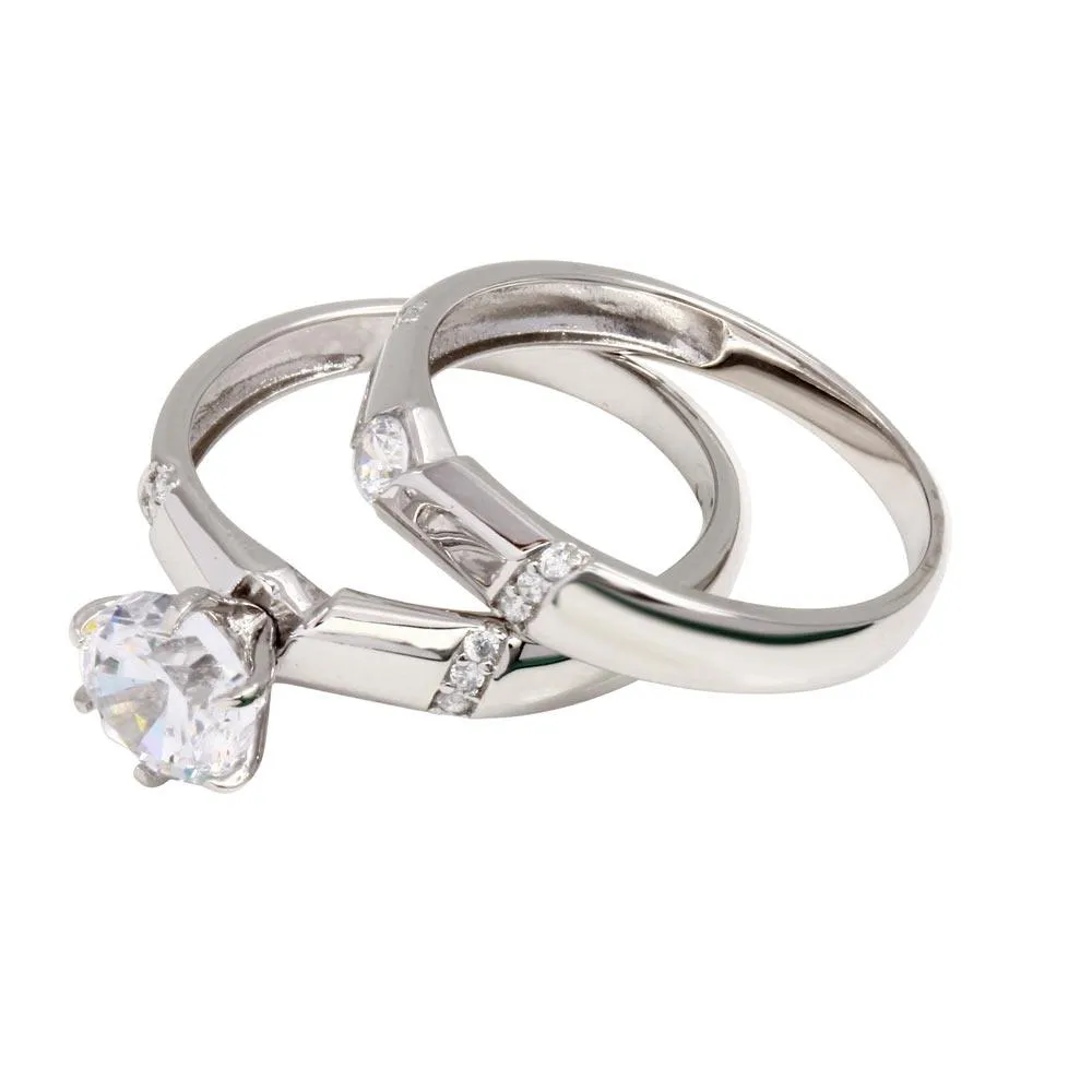 Rhodium Plated 925 Sterling Silver Double Stackable Rings with CZ - GMR00266