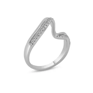 Rhodium Plated 925 Sterling Silver Double Wave CZ Ring - BGR01174