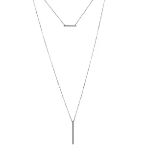 Rhodium Plated 925 Sterling Silver Drop Bar Necklace  - GMN00105