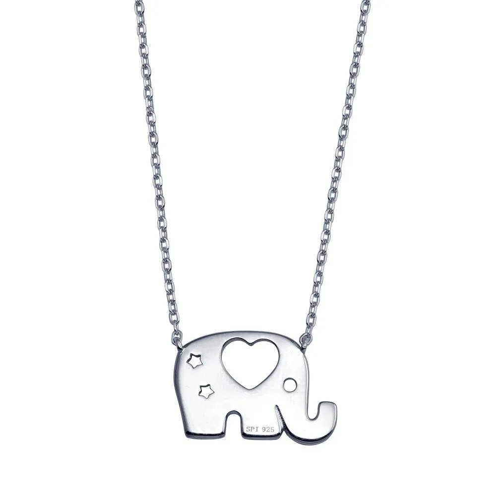 Rhodium Plated 925 Sterling Silver Elephant Heat Star Necklace - STP01803