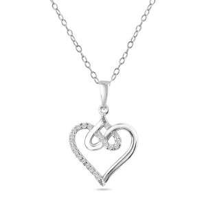 Rhodium Plated 925 Sterling Silver Entagled Hearts CZ Pendant Necklace - BGP01463