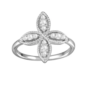 Rhodium Plated 925 Sterling Silver Four Petal Ring with CZ - BGR01176
