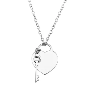 Rhodium Plated 925 Sterling Silver Heart With Key - DIN00105RH