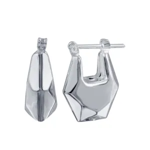 Rhodium Plated 925 Sterling Silver Hollow Snap huggie hoop Earring - E00002
