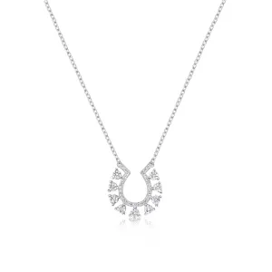 Rhodium Plated 925 Sterling Silver Horseshoe Clear CZ Studded Necklace - BGP01486