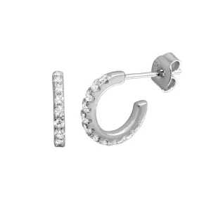 Rhodium Plated 925 Sterling Silver huggie hoop Earrings with CZ - STE01173RH