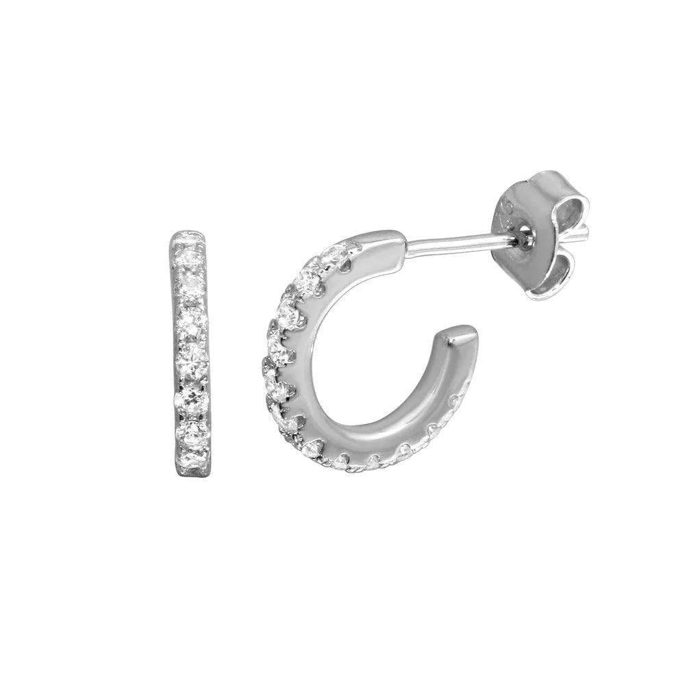 Rhodium Plated 925 Sterling Silver huggie hoop Earrings with CZ - STE01173RH