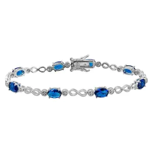 Rhodium Plated 925 Sterling Silver Infinity Links Blue Oval CZ Bracelet - BGB00284