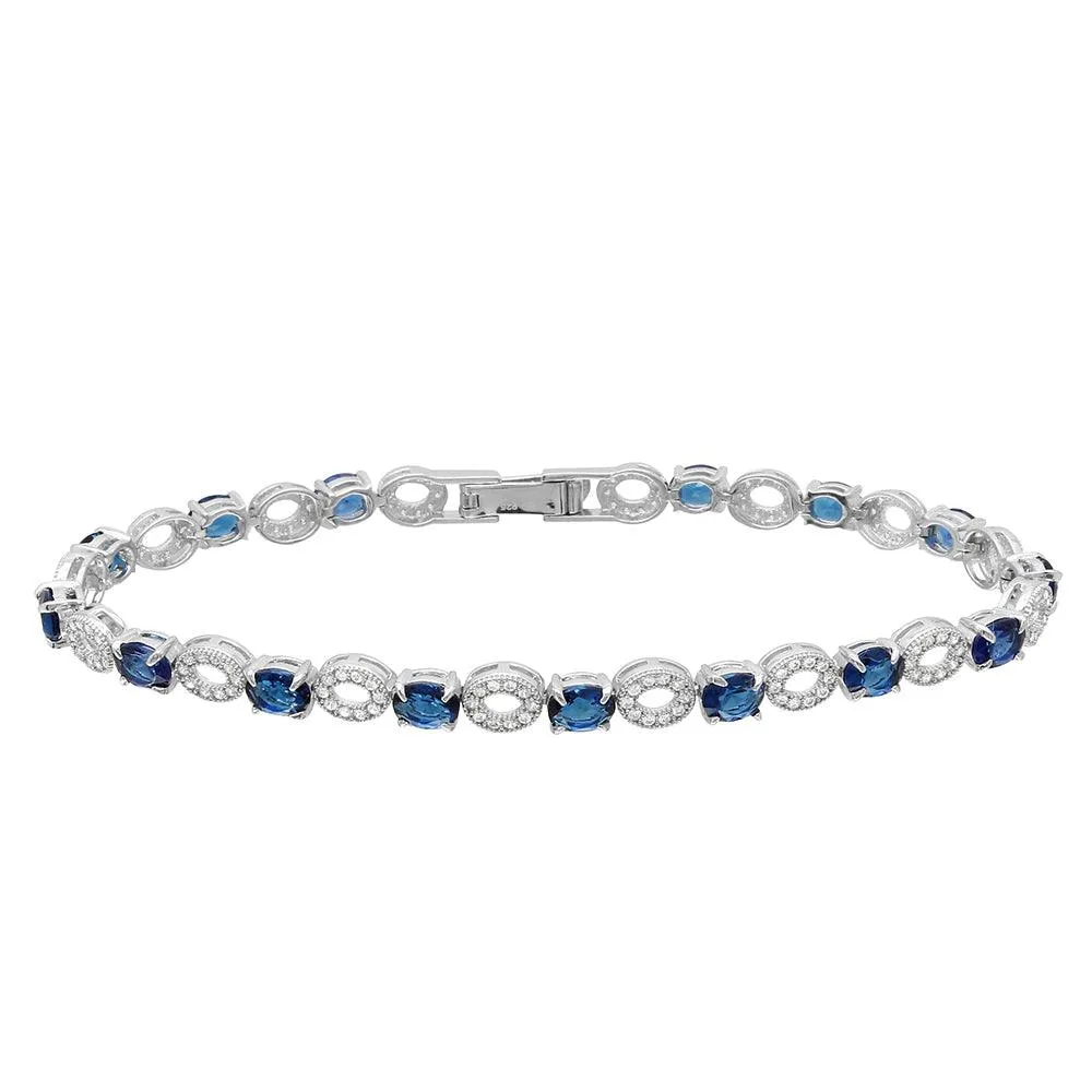 Rhodium Plated 925 Sterling Silver Interval Blue CZ Stones Tennis Bracelet - GMB00024-APP