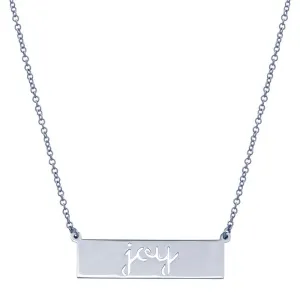 Rhodium Plated 925 Sterling Silver Joy Engraved Bar Pendant Necklace  - ARN00054RH