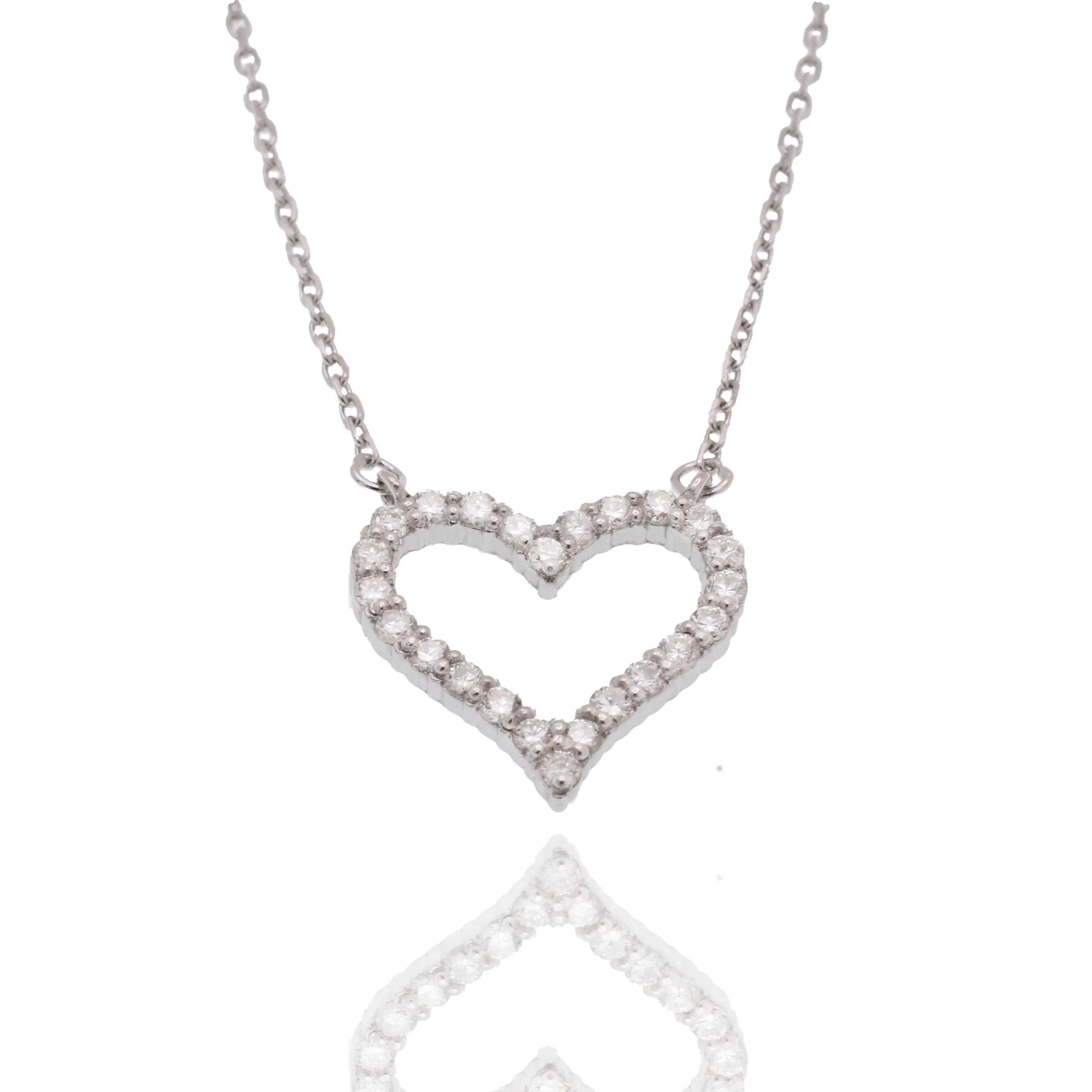 Rhodium Plated 925 Sterling Silver Lab Grown Diamond on 14.5mm x 14mm Heart Pendant Adjustable Necklace - LGMN00004