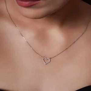 Rhodium Plated 925 Sterling Silver Lab Grown Diamond on 14.5mm x 14mm Heart Pendant Adjustable Necklace - LGMN00004