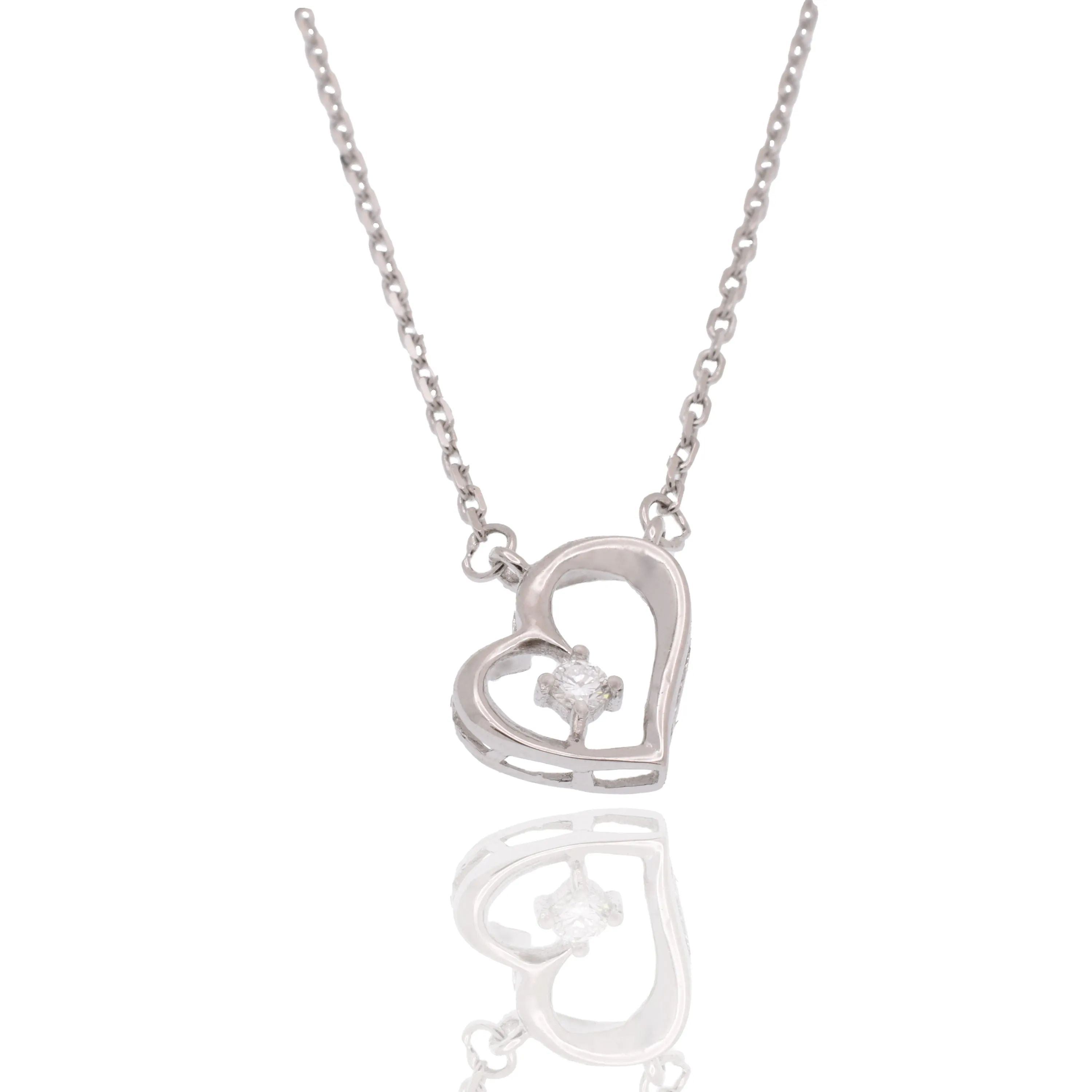 Rhodium Plated 925 Sterling Silver Lab Grown Diamond on Assymetrical 11.5mm x 10.5mm Heart Pendant Adjustable Necklace - LGMN00005