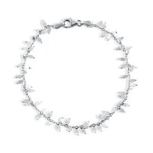Rhodium Plated 925 Sterling Silver Leaves Link Bracelet - SPB00013RH