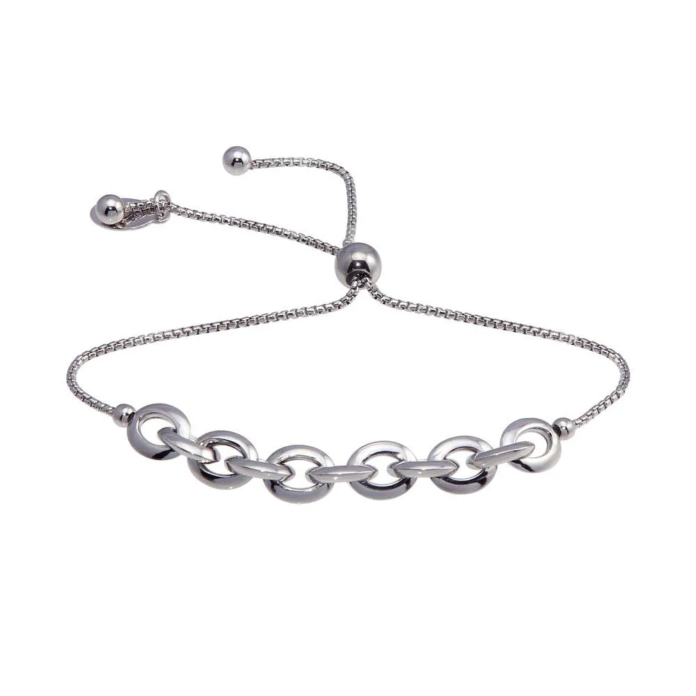 Rhodium Plated 925 Sterling Silver Link Lariat Bracelet - ITB00317-RH