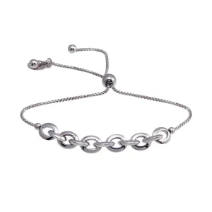 Rhodium Plated 925 Sterling Silver Link Lariat Bracelet - ITB00317-RH