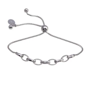 Rhodium Plated 925 Sterling Silver Link Lariat Bracelet - ITB00318-RH