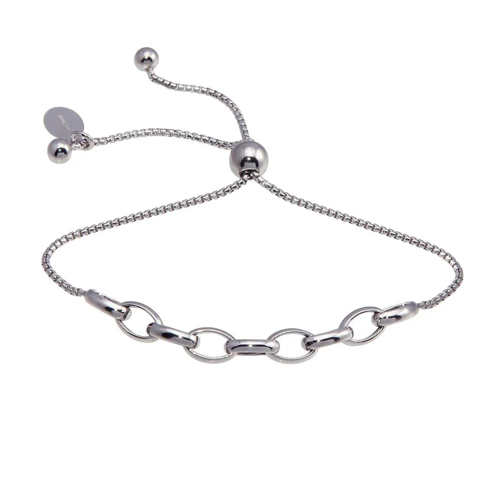 Rhodium Plated 925 Sterling Silver Link Lariat Bracelet - ITB00318-RH