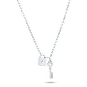 Rhodium Plated 925 Sterling Silver Love Key and Lock Necklace - ECN00070RH