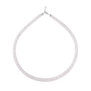 Rhodium Plated 925 Sterling Silver Mesh Inlay Swarovski Crystals Necklace - ECN00014RH
