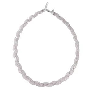 Rhodium Plated 925 Sterling Silver Mesh Wrap Accent Necklace - ECN00017RH