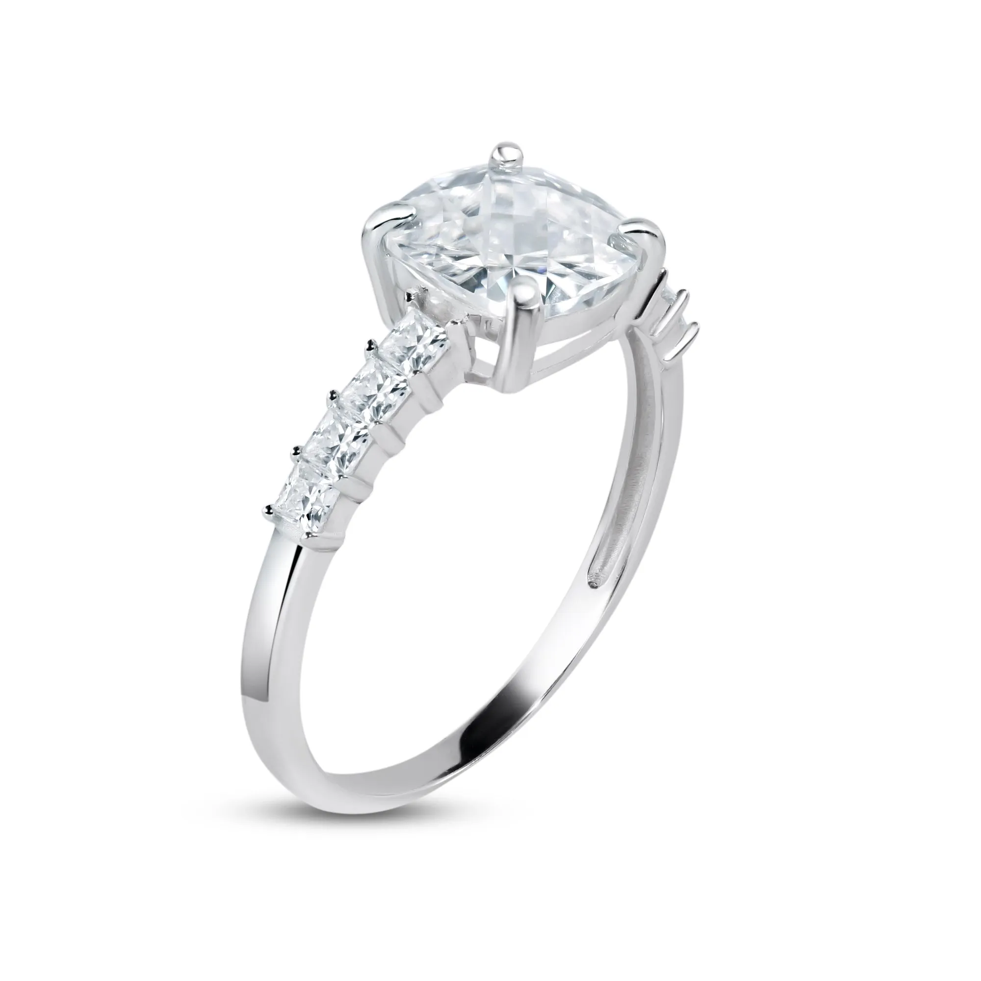 Rhodium Plated 925 Sterling Silver Moissanite Square Stone Engagement Ring - MGMR00011