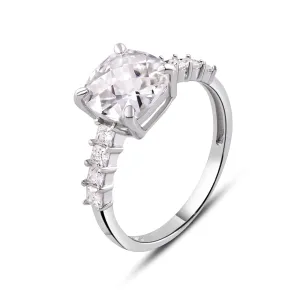 Rhodium Plated 925 Sterling Silver Moissanite Square Stone Engagement Ring - MGMR00011