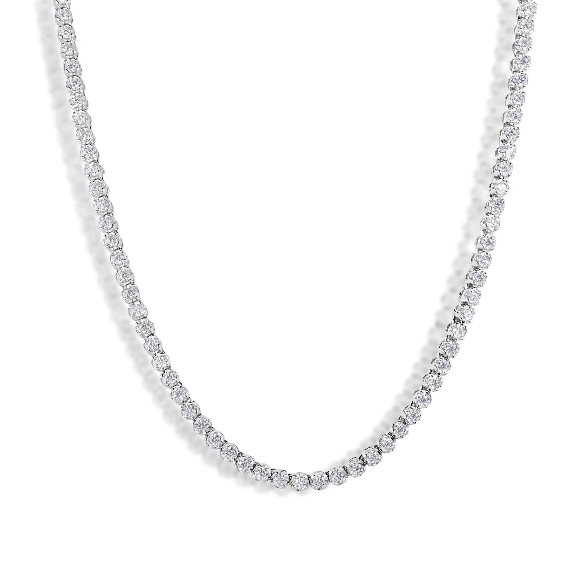 Rhodium Plated 925 Sterling Silver Moissanite Stone 4mm Tennis Necklace or Bracelet - MSLN00002 | MSLB00003