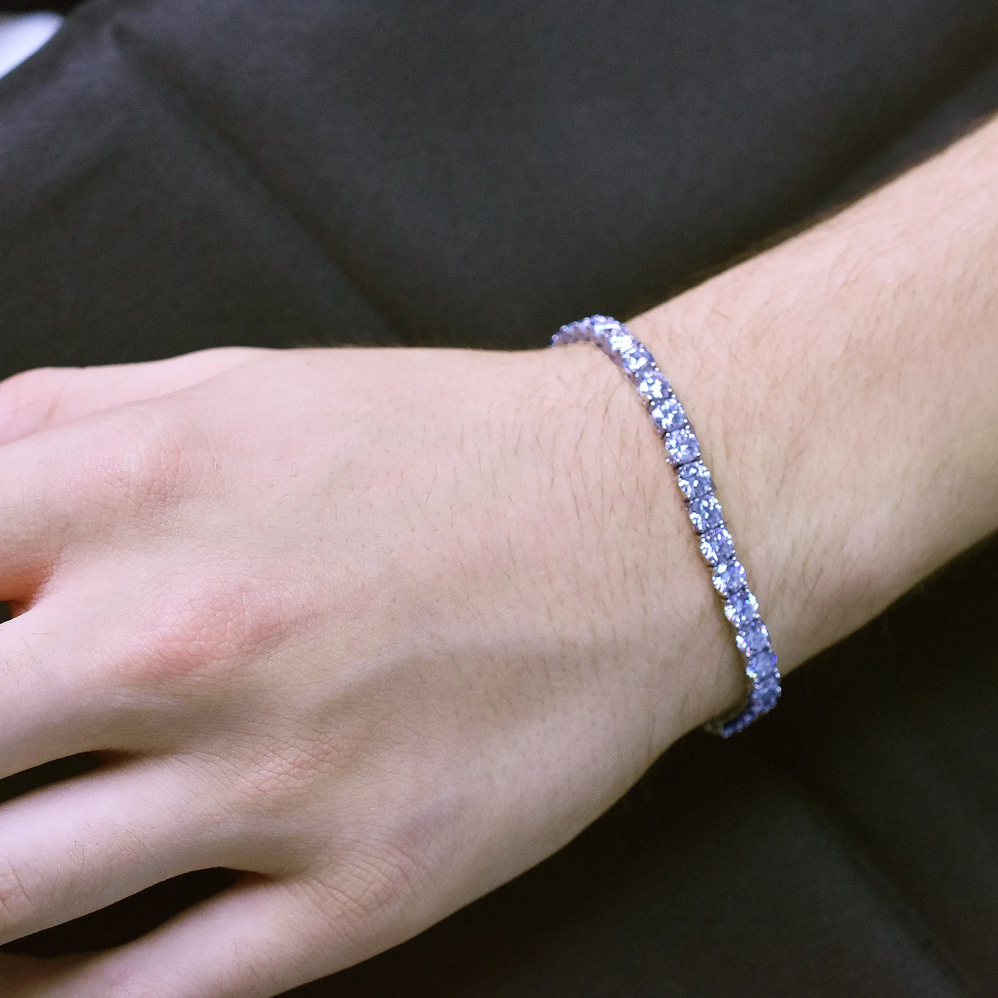 Rhodium Plated 925 Sterling Silver Moissanite Stone 5mm Tennis Bracelet - MGMB00087