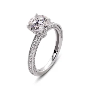 Rhodium Plated 925 Sterling Silver Moissanite Stone Engagement Ring - MGMR00009