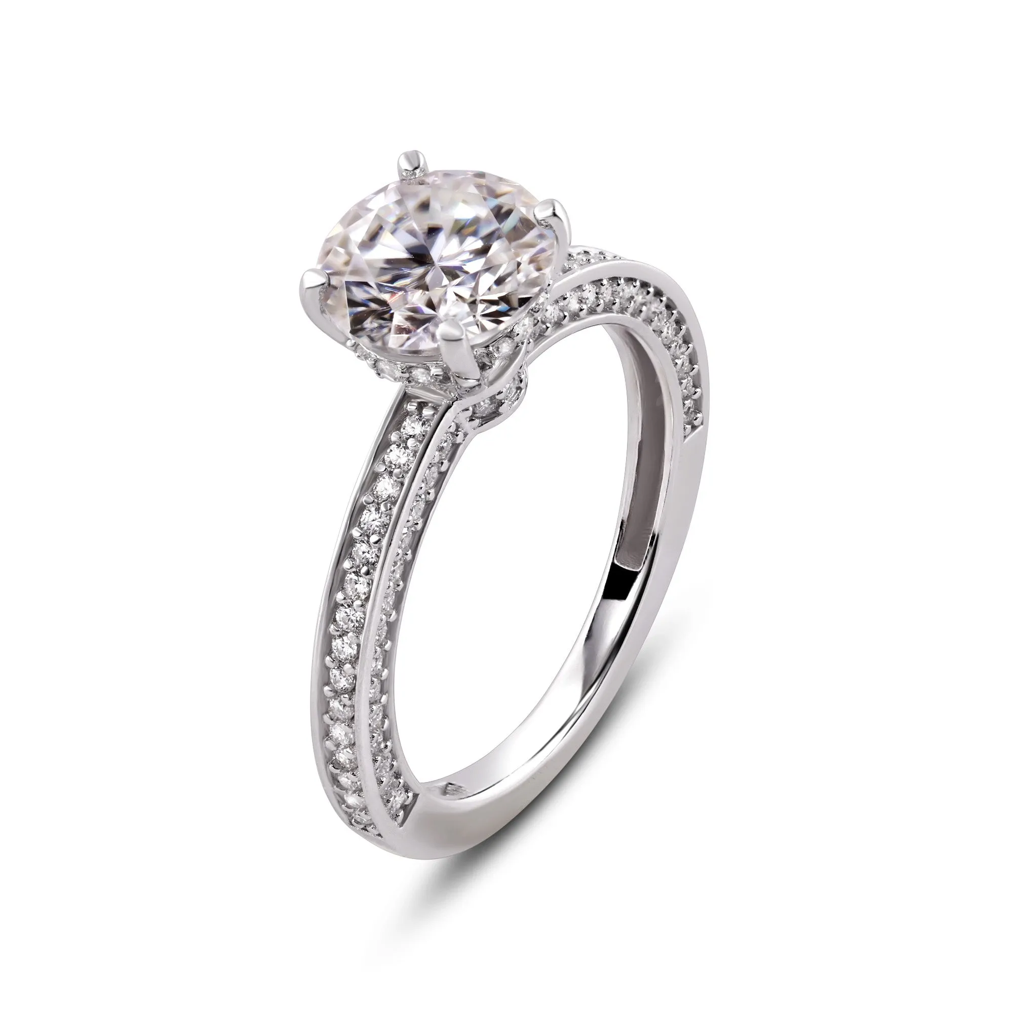 Rhodium Plated 925 Sterling Silver Moissanite Stone Engagement Ring - MGMR00009