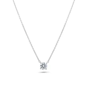 Rhodium Plated 925 Sterling Silver Moissanite Stone Halo Necklace - MGMN00011