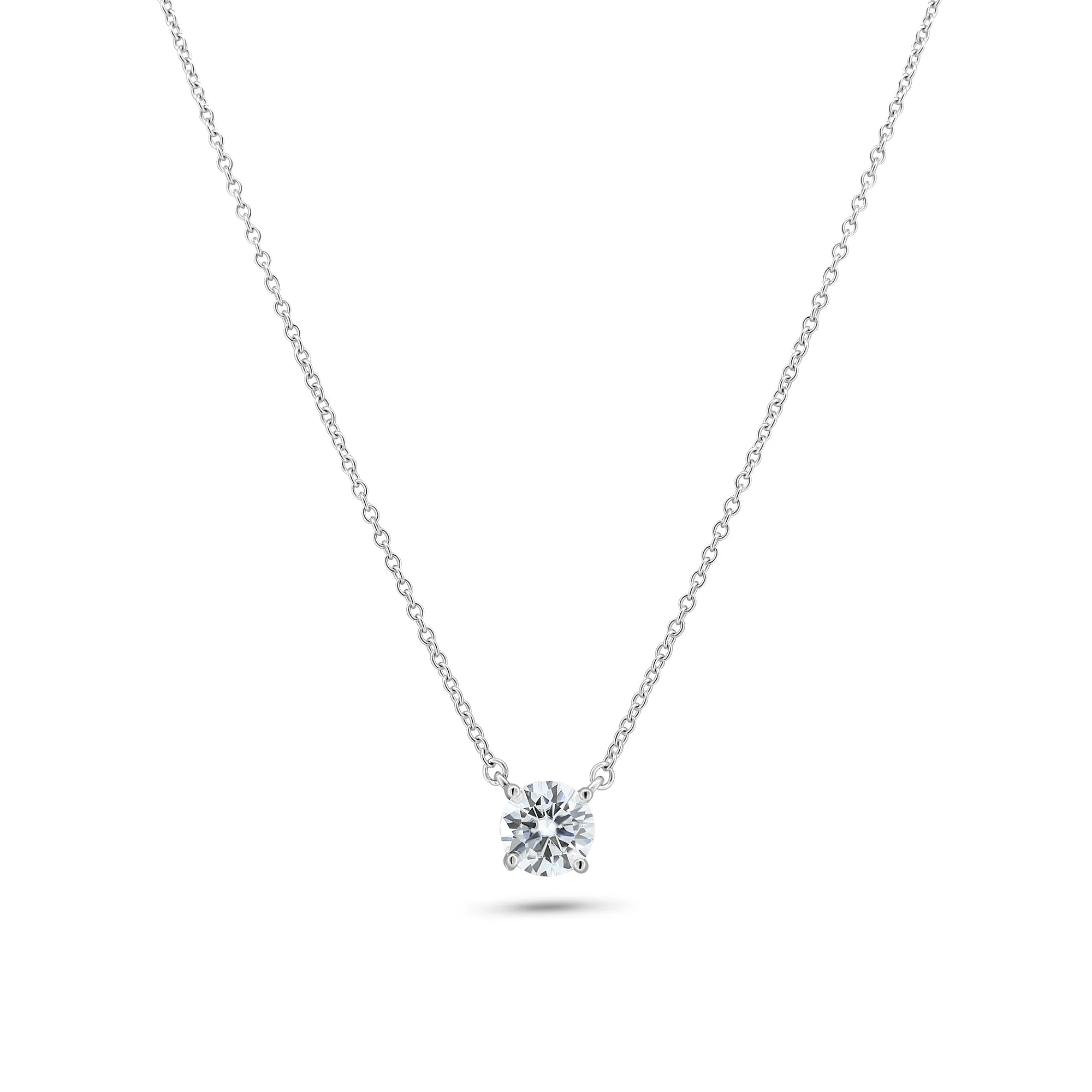 Rhodium Plated 925 Sterling Silver Moissanite Stone Halo Necklace - MGMN00011