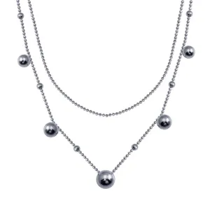 Rhodium Plated 925 Sterling Silver Multi Beaded Necklace - ITN00139-RH