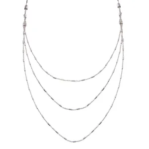 Rhodium Plated 925 Sterling Silver Multi Chain Bar Necklace - ECN00068RH