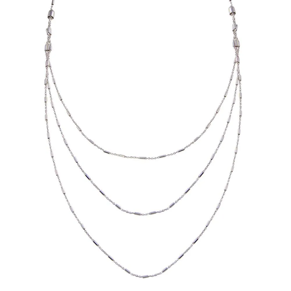 Rhodium Plated 925 Sterling Silver Multi Chain Bar Necklace - ECN00068RH
