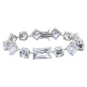 Rhodium Plated 925 Sterling Silver Multi Shape CZ Stones Bracelet - BGB00285
