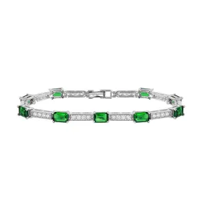 Rhodium Plated 925 Sterling Silver Multi Square Clear and Green CZ Tennis Bracelet - GMB00032RH-GREEN