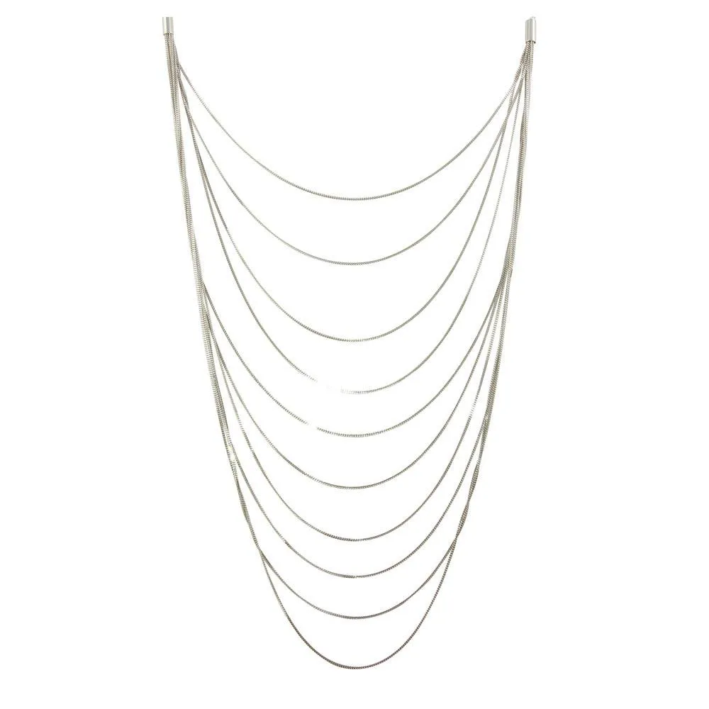 Rhodium Plated 925 Sterling Silver Multiple Chain Necklace - ECN00031RH