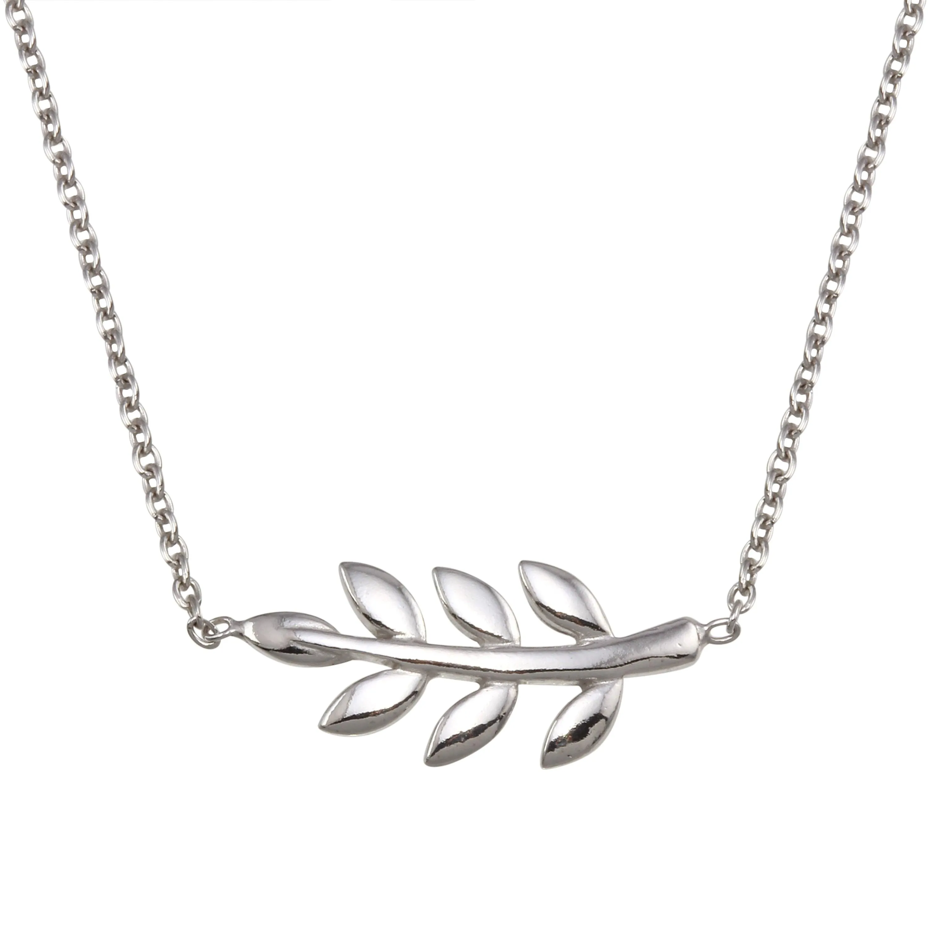 Rhodium Plated 925 Sterling Silver Olive Branch Necklace - SOP00168