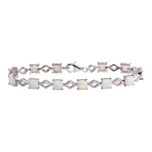 Rhodium Plated 925 Sterling Silver Opal Tennis Bracelet - BGB00333