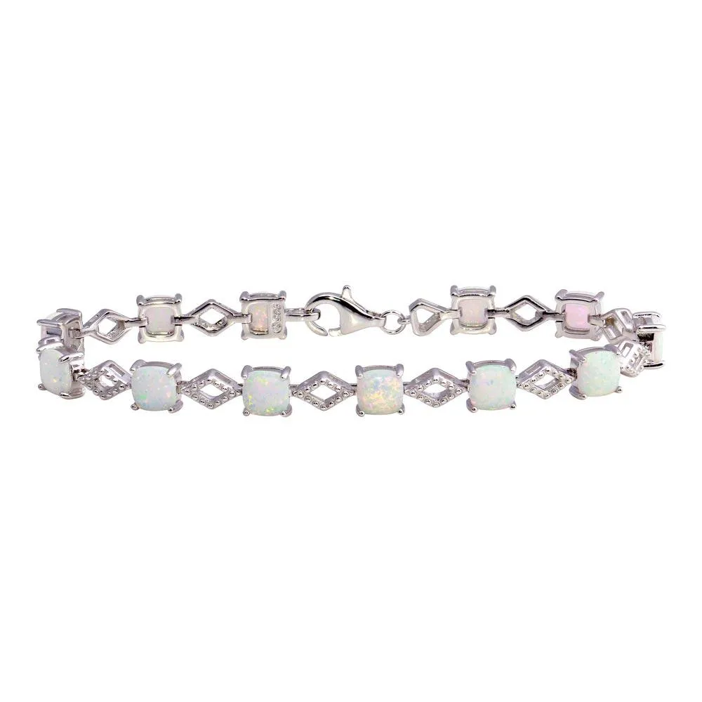 Rhodium Plated 925 Sterling Silver Opal Tennis Bracelet - BGB00333