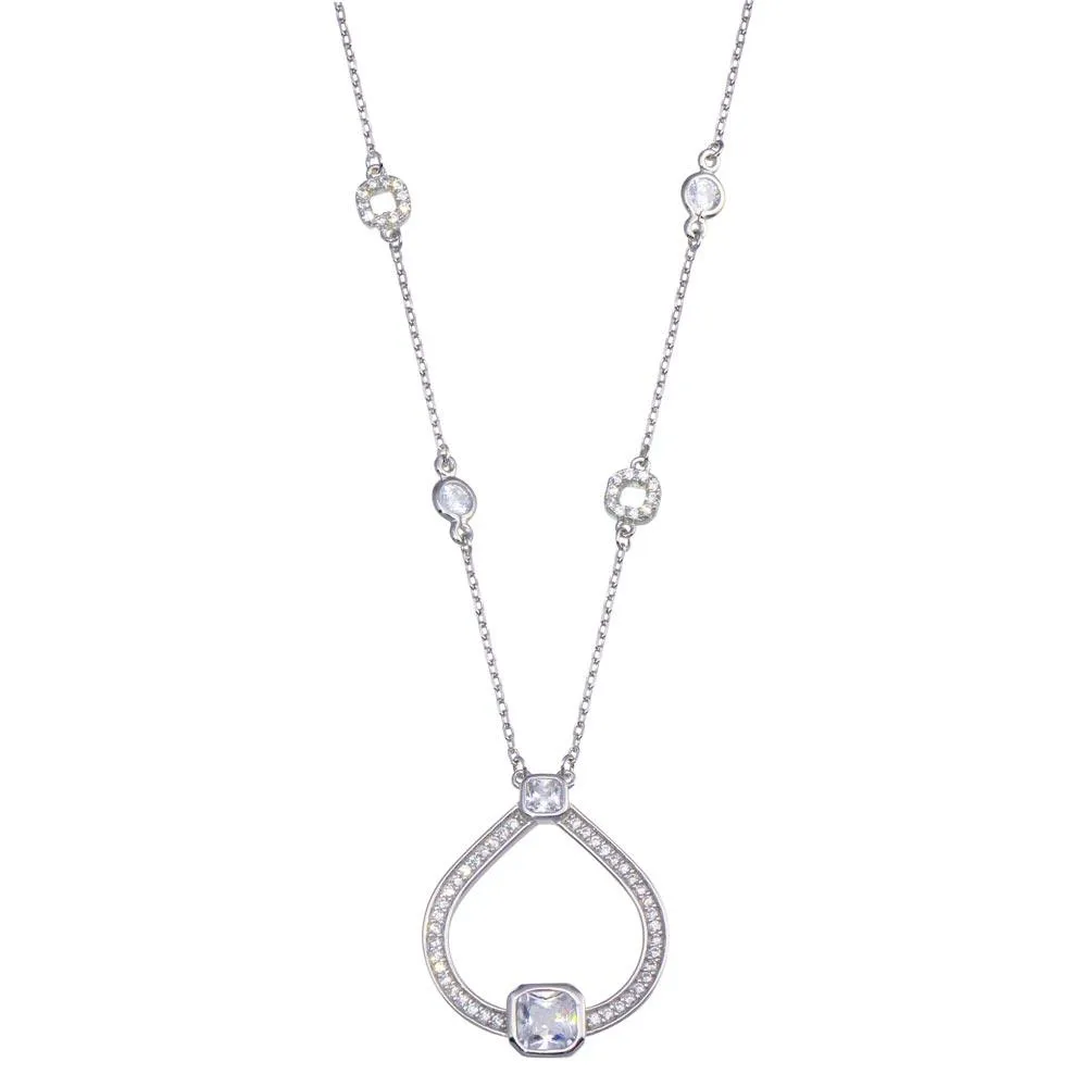 Rhodium Plated 925 Sterling Silver Open Circular Pendant with CZ - BGP01388