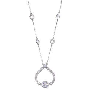 Rhodium Plated 925 Sterling Silver Open Circular Pendant with CZ - BGP01388