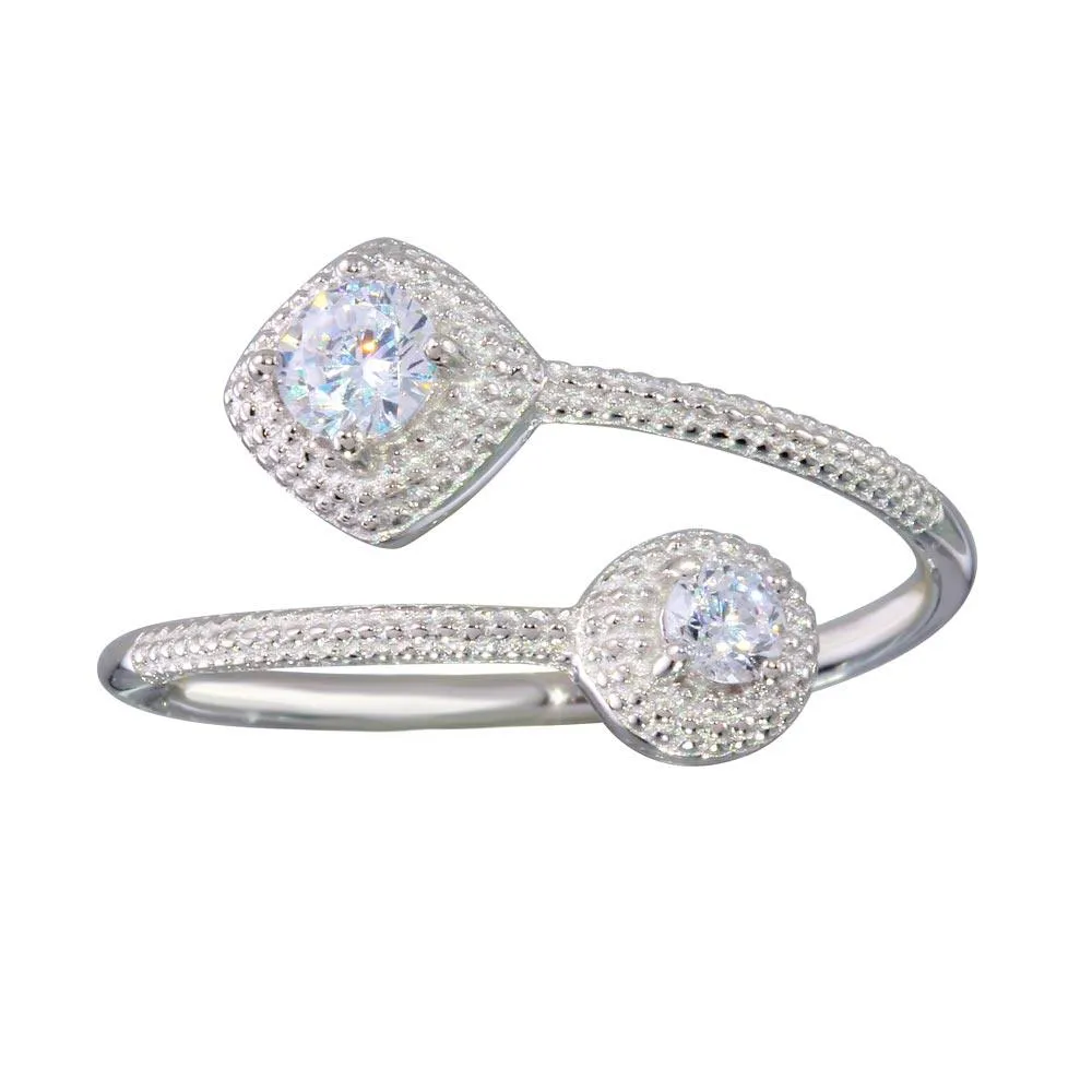 Rhodium Plated 925 Sterling Silver Open CZ Ring - BGR01149