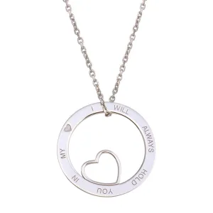 Rhodium Plated 925 Sterling Silver Open Disc Heart Necklace - SOP00119