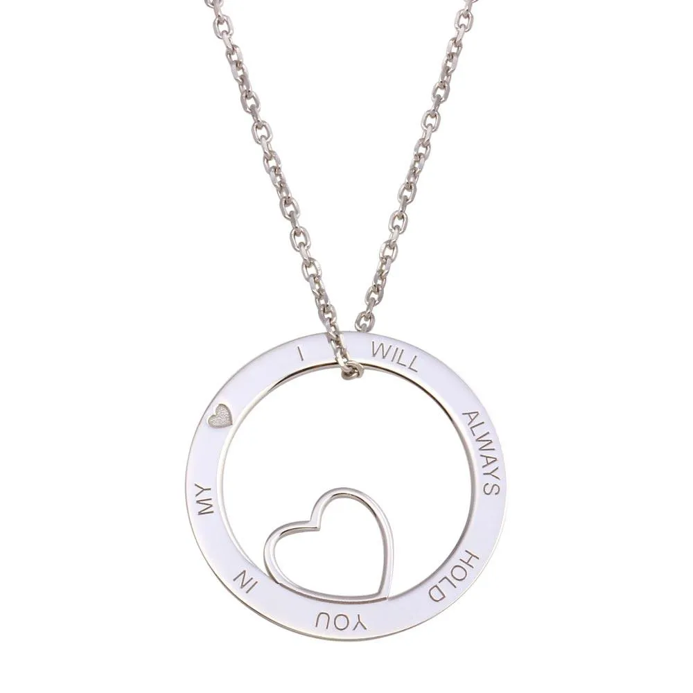 Rhodium Plated 925 Sterling Silver Open Disc Heart Necklace - SOP00119