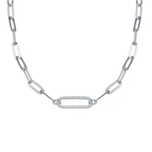 Rhodium Plated 925 Sterling Silver Paperclip Chain CZ Necklace - ITN00149-RH