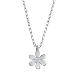Rhodium Plated 925 Sterling Silver Paperclip Chain Flower CZ Necklace - ITN00154-RH