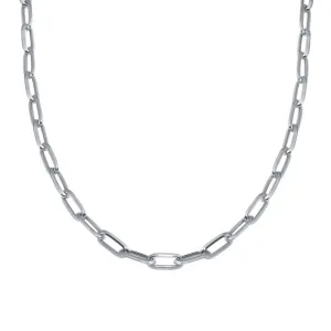 Rhodium Plated 925 Sterling Silver Paperclip Chain Necklace - ITN00150-RH